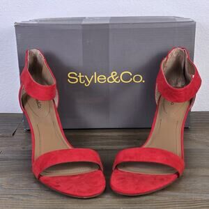 Style & Co. Paycee Faux Suede Two-Piece Dress Sandals red Size 10M Kitten Heel